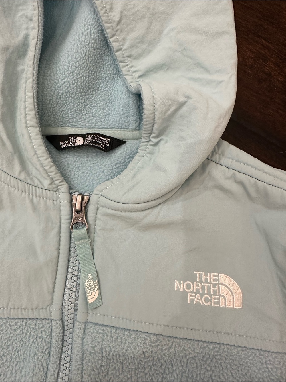 The North Face Pale Blue Hooded Fleece Jacket, girls 7/8
